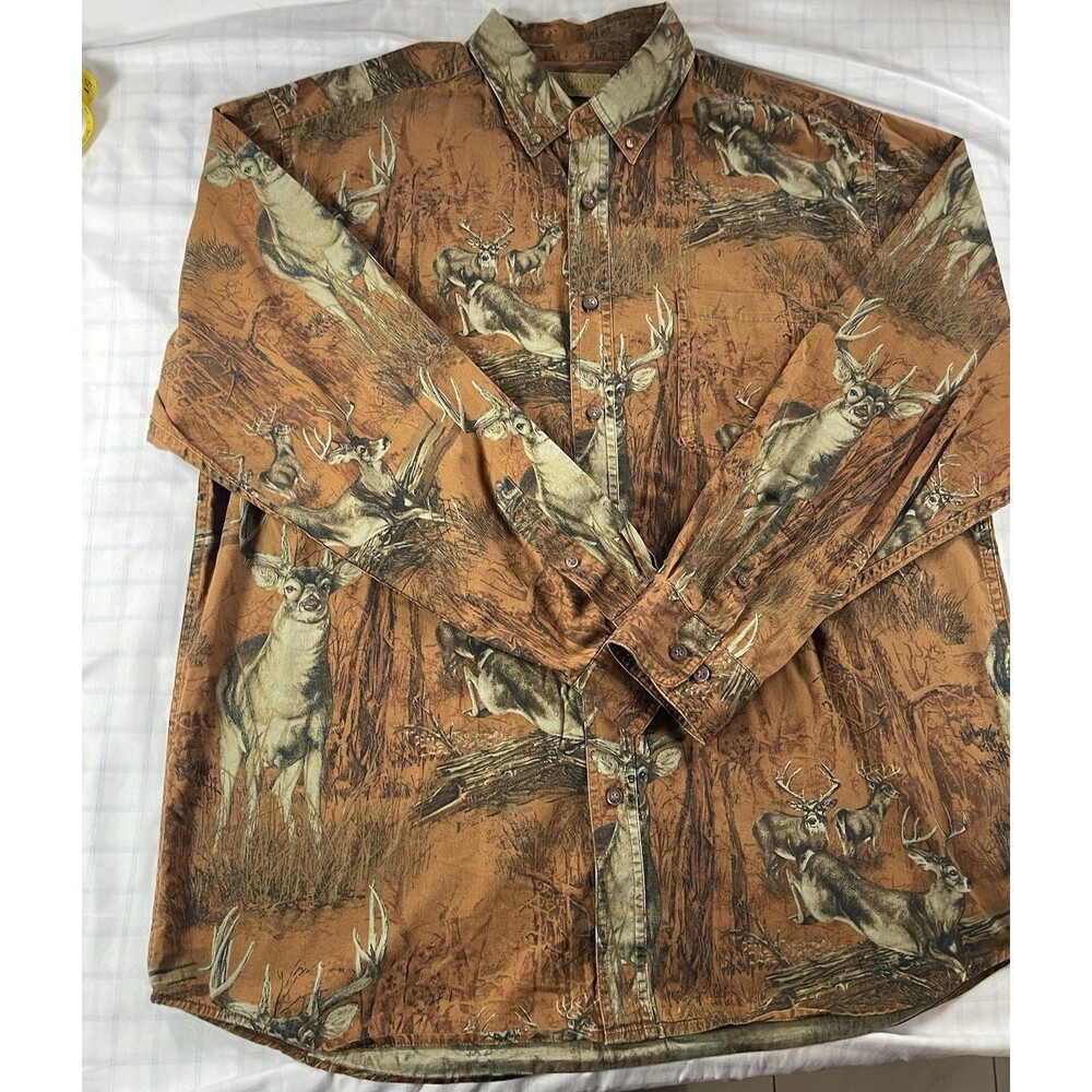 Morgan Creek Outfitters Men's Large Shirt Button Down Deer Buck Hunt Graphic